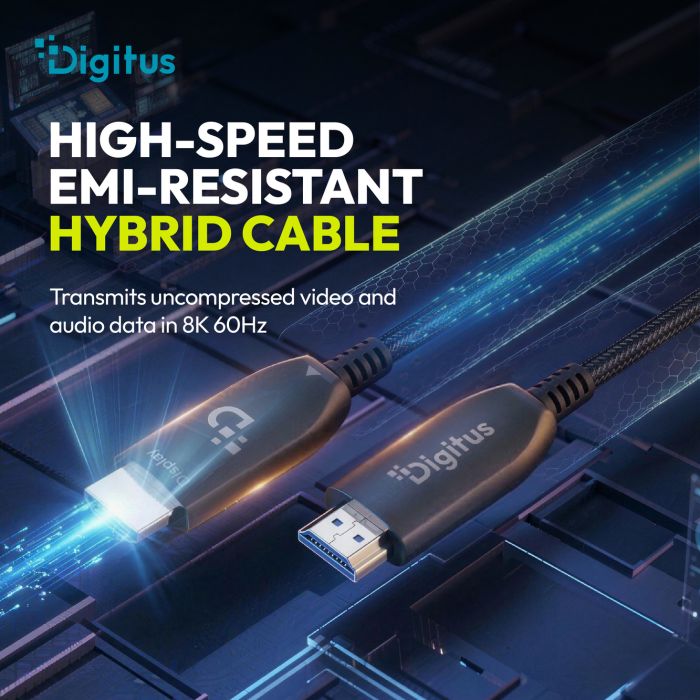 DIGITUS HDMI AOC Connection Cable, Type A M/M, 40m, Ultra HD, 8K@60 Hz, gold, bl