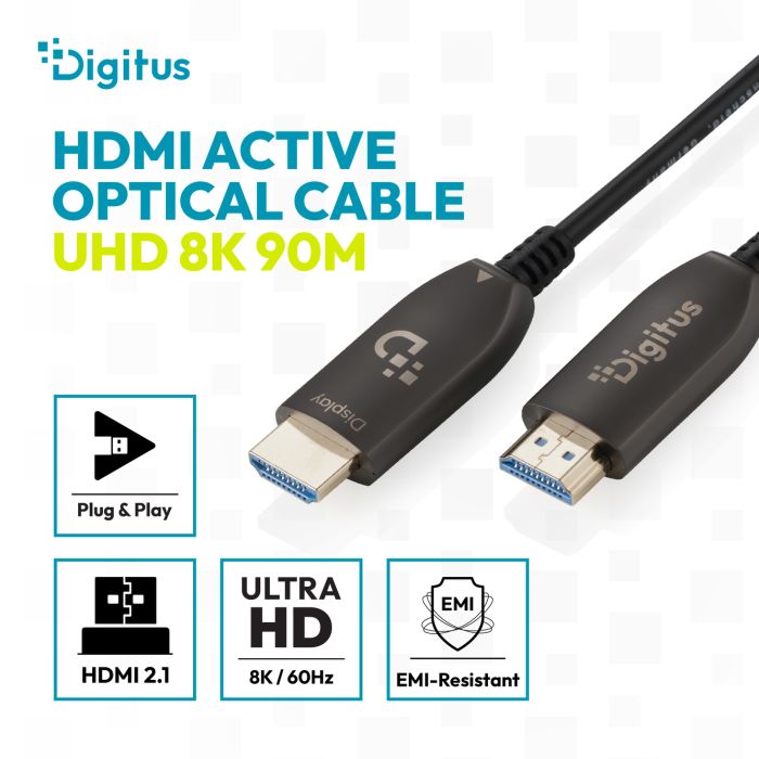 DIGITUS HDMI AOC Connection Cable, Type A M/M, 40m, Ultra HD, 8K@60 Hz, gold, bl