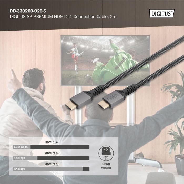 DIGITUS HDMI Ultra Premium High Speed Connection Cable, A M/M, 2.0m, Alu Housing, UHD, 8K@60Hz, gold, bl
