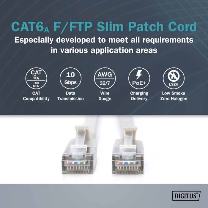 Патч-корд DIGITUS CAT 6a F-FTP Sliim, 1,5 м, AWG 32/7, Cu, LSZH, сірий