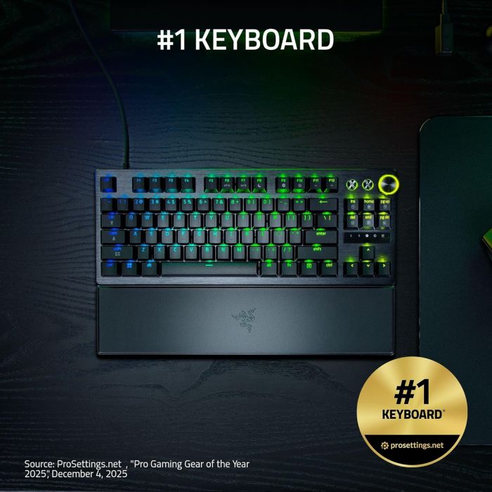 Razer Keyboard mechanical Huntsman V3 Pro TKL 8KHz, 84key, Analog Optical Switch Gen-2, USB-A, EN, RGB, black