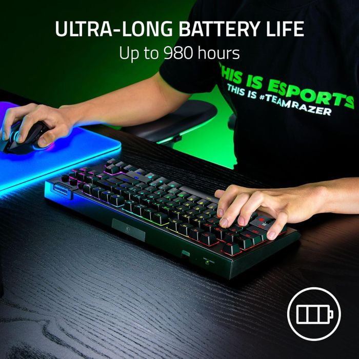 Razer Keyboard mechanical BlackWidow V4 TKL HyperSpeed, 87key, Orange Switch Gen-3, USB-A/WL/BT, EN, RGB, black