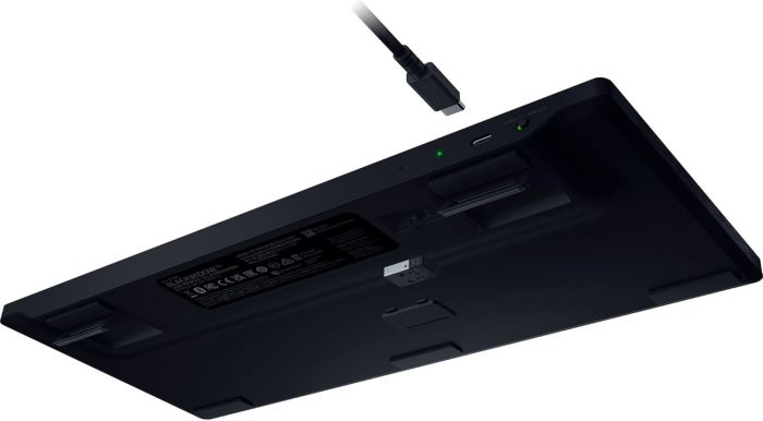 Razer Keyboard mechanical BlackWidow V4 Low-profile TKL HyperSpeed, 87key, Yellow Switch, USB-A/WL/BT, EN, RGB, black