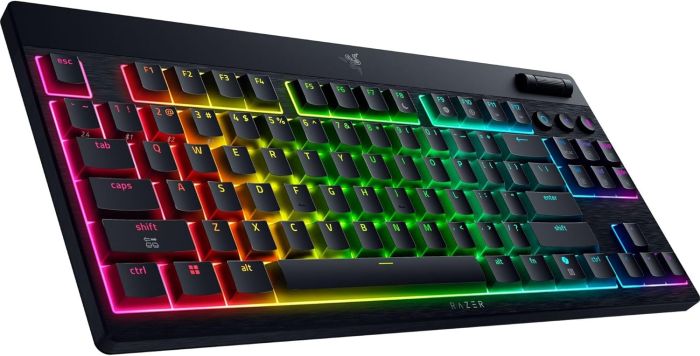 Razer Keyboard mechanical BlackWidow V4 Low-profile TKL HyperSpeed, 87key, Yellow Switch, USB-A/WL/BT, EN, RGB, black