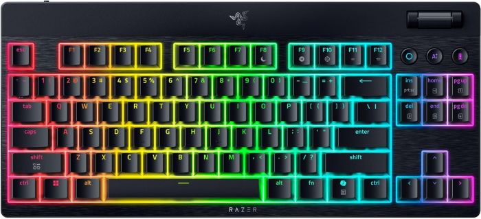 Razer Keyboard mechanical BlackWidow V4 Low-profile TKL HyperSpeed, 87key, Yellow Switch, USB-A/WL/BT, EN, RGB, black
