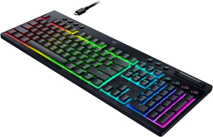 Razer Keyboard mechanical BlackWidow V4 Low-profile HyperSpeed, 104key, Yellow Switch, USB-A/WL/BT, EN, RGB, black