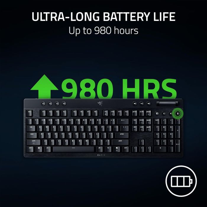 Razer Keyboard mechanical BlackWidow V4 Low-profile HyperSpeed, 104key, Yellow Switch, USB-A/WL/BT, EN, RGB, black