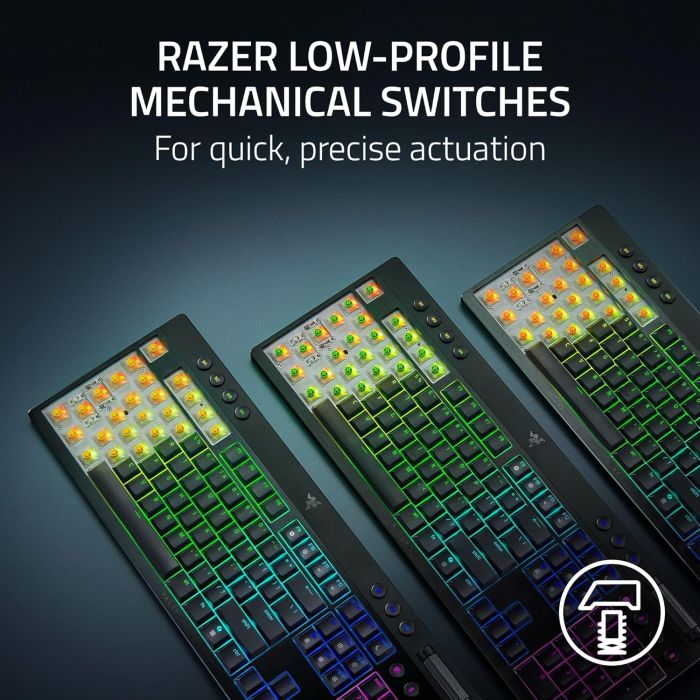 Razer Keyboard mechanical BlackWidow V4 Low-profile HyperSpeed, 104key, Yellow Switch, USB-A/WL/BT, EN, RGB, black