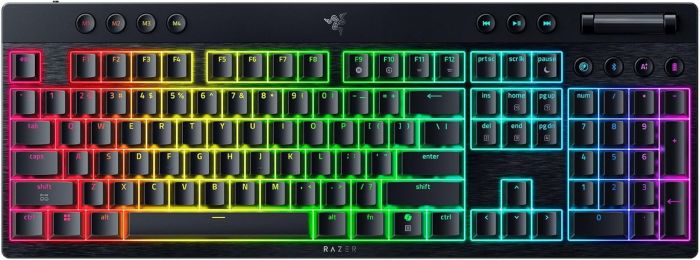 Razer Keyboard mechanical BlackWidow V4 Low-profile HyperSpeed, 104key, Yellow Switch, USB-A/WL/BT, EN, RGB, black