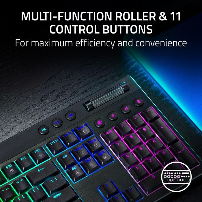 Razer Keyboard mechanical BlackWidow V4 Low-profile HyperSpeed, 104key, Orange Switch, USB-A/WL/BT, EN, RGB, black