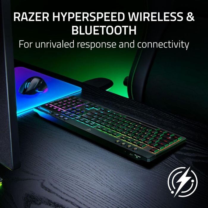 Razer Keyboard mechanical BlackWidow V4 Low-profile HyperSpeed, 104key, Orange Switch, USB-A/WL/BT, EN, RGB, black