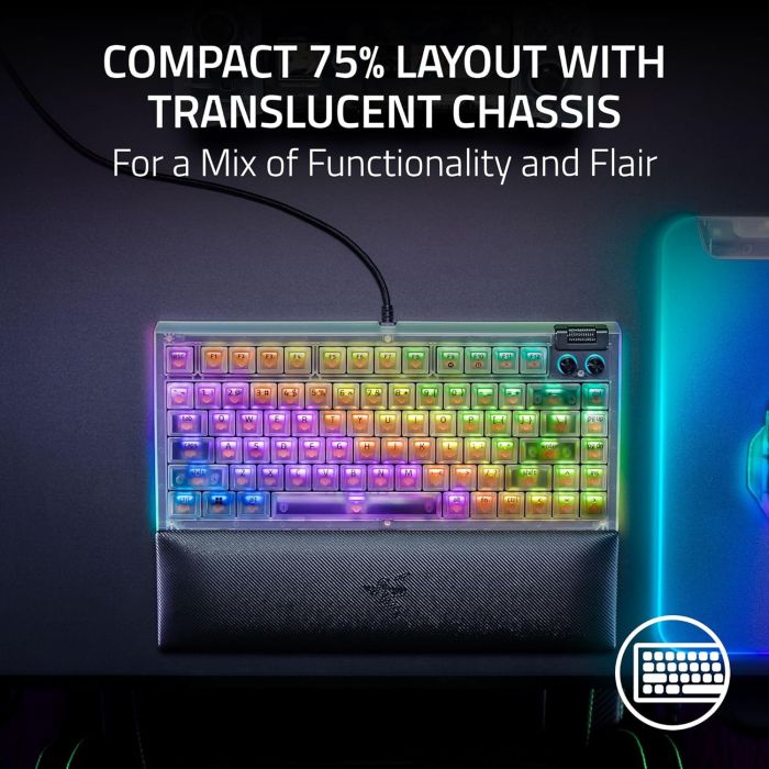 Razer Keyboard mechanical BlackWidow V4 75% RGB 83key Mechanical Tactile Switch GEN-3, USB-A, EN, Phantom White Ed.