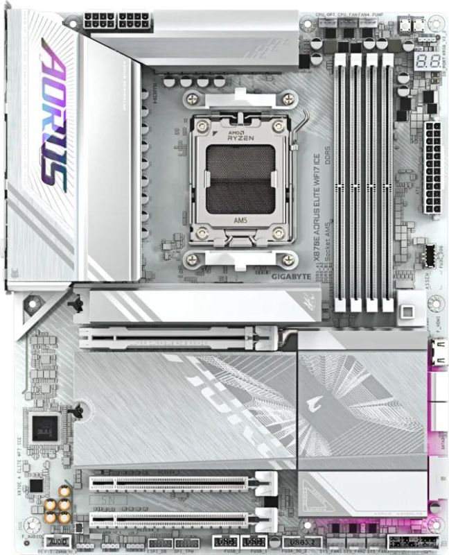 Материнська плата GIGABYTE X870E AORUS ELITE WIFI7 ICE sAM5 X870 4xDDR5 M.2 Wi-Fi BT HDMI Typc-C ATX Біла