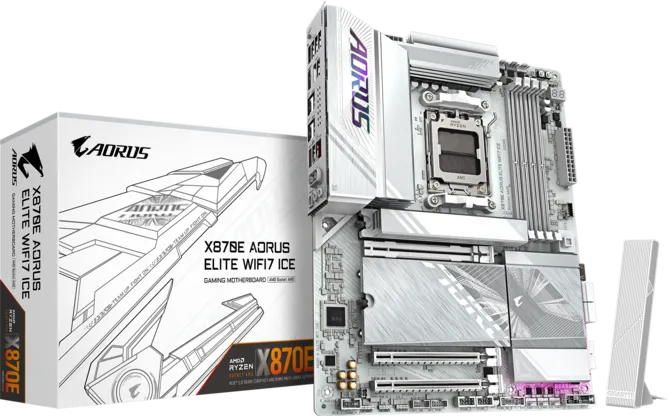 Материнська плата GIGABYTE X870E AORUS ELITE WIFI7 ICE sAM5 X870 4xDDR5 M.2 Wi-Fi BT HDMI Typc-C ATX Біла